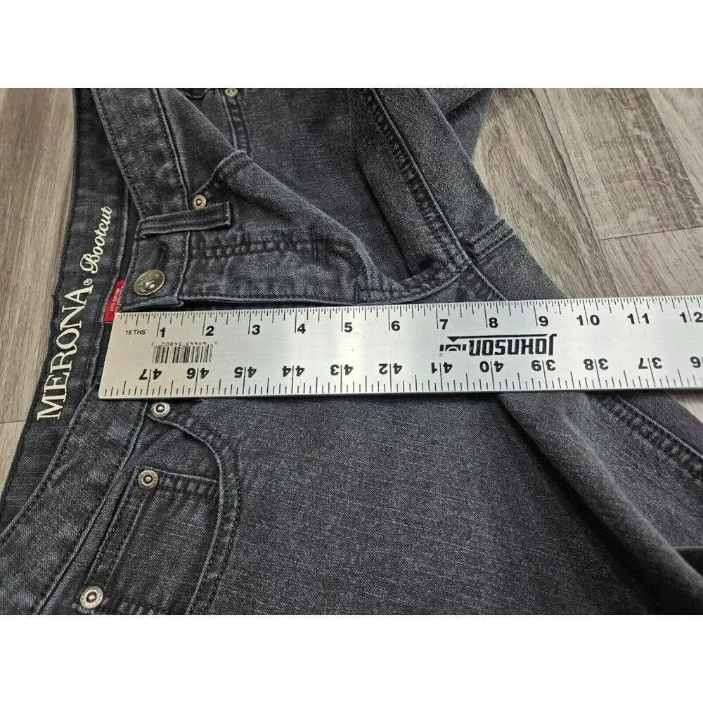 Merona‎ Womens Size 4 Regular Fit 4 Bootcut Embroidered Studs Black Grey Jeans